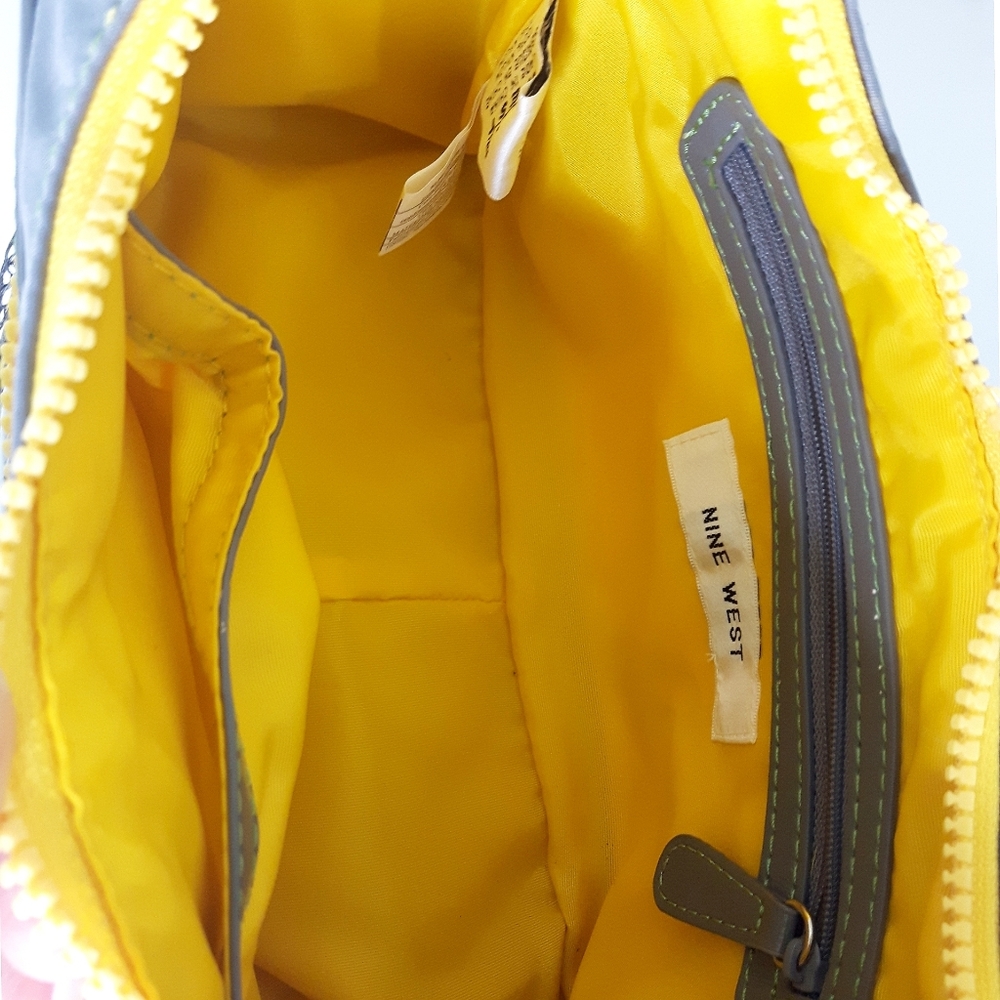 Y2K Vtg Nine West💛Yellow Gray Casual Baguette Shoulder Bag with Pockets - Picture 9 of 15